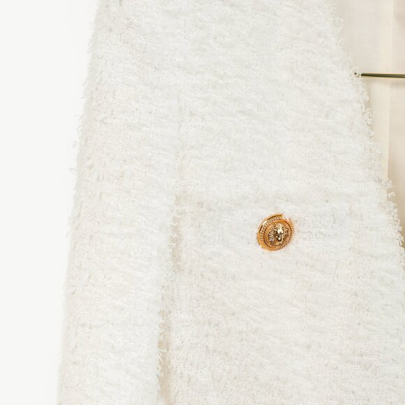 Balmain White Tweed Button-Embellished Long-Sleeve Mini Dress - Picture 5 of 13